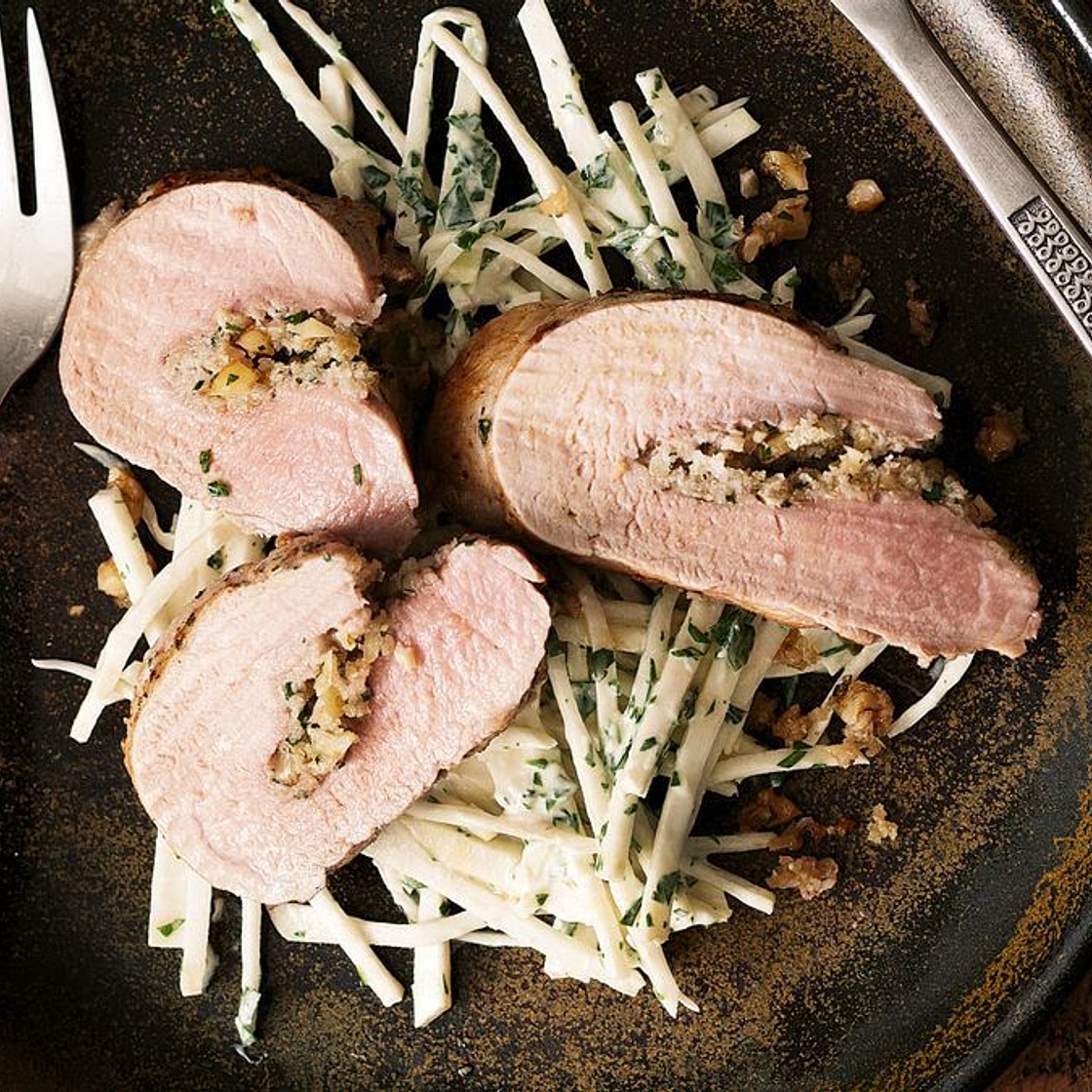 Walnut-stuffed pork with celeriac remoulade