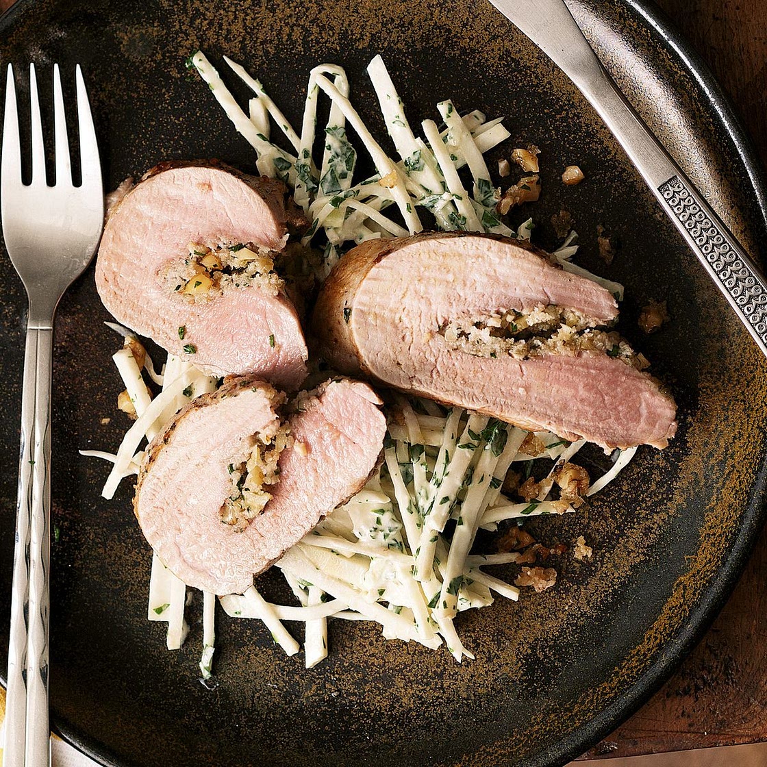 Walnut-stuffed pork with celeriac remoulade
