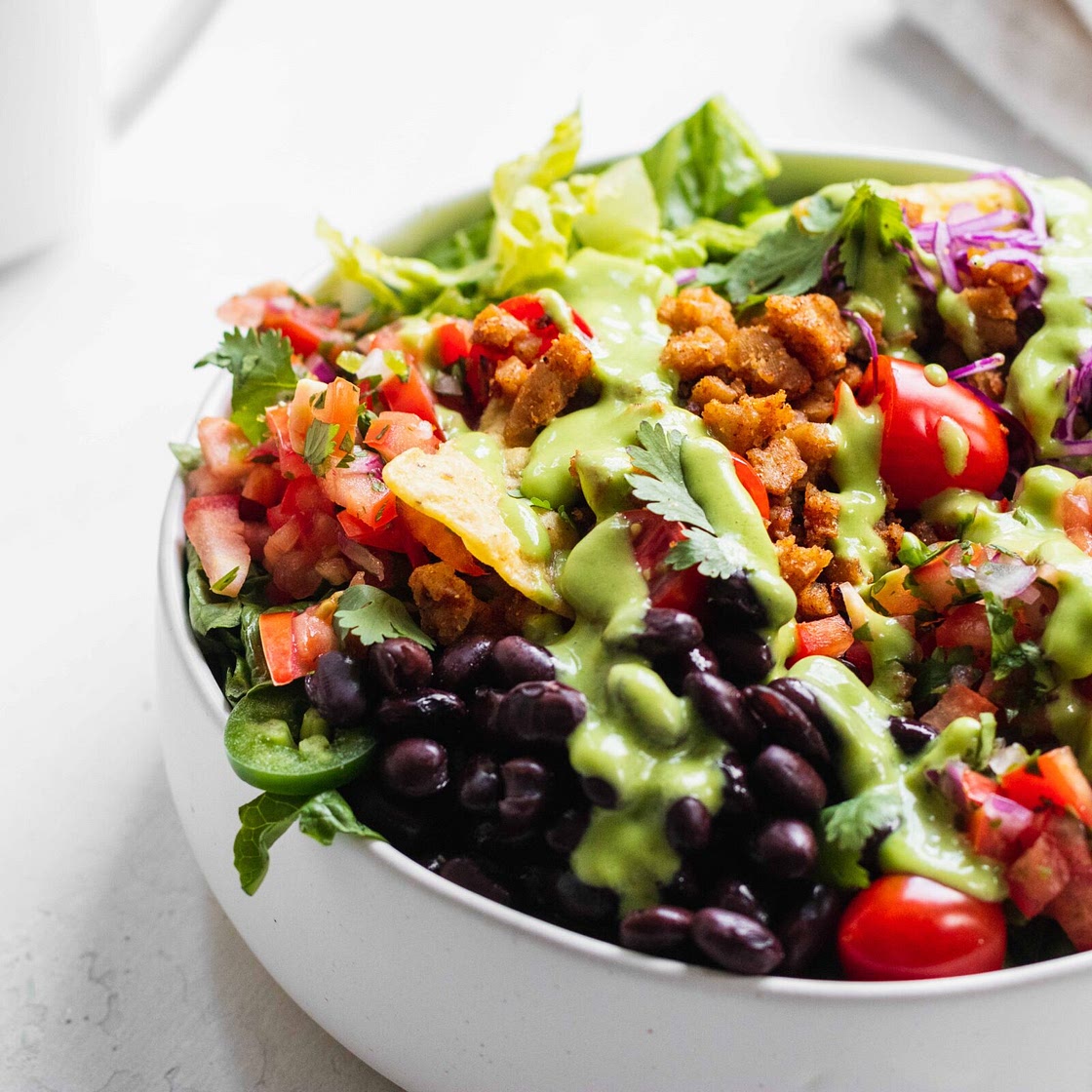 Vegan Taco Salad with Oil-Free Avocado Cilantro Dressing