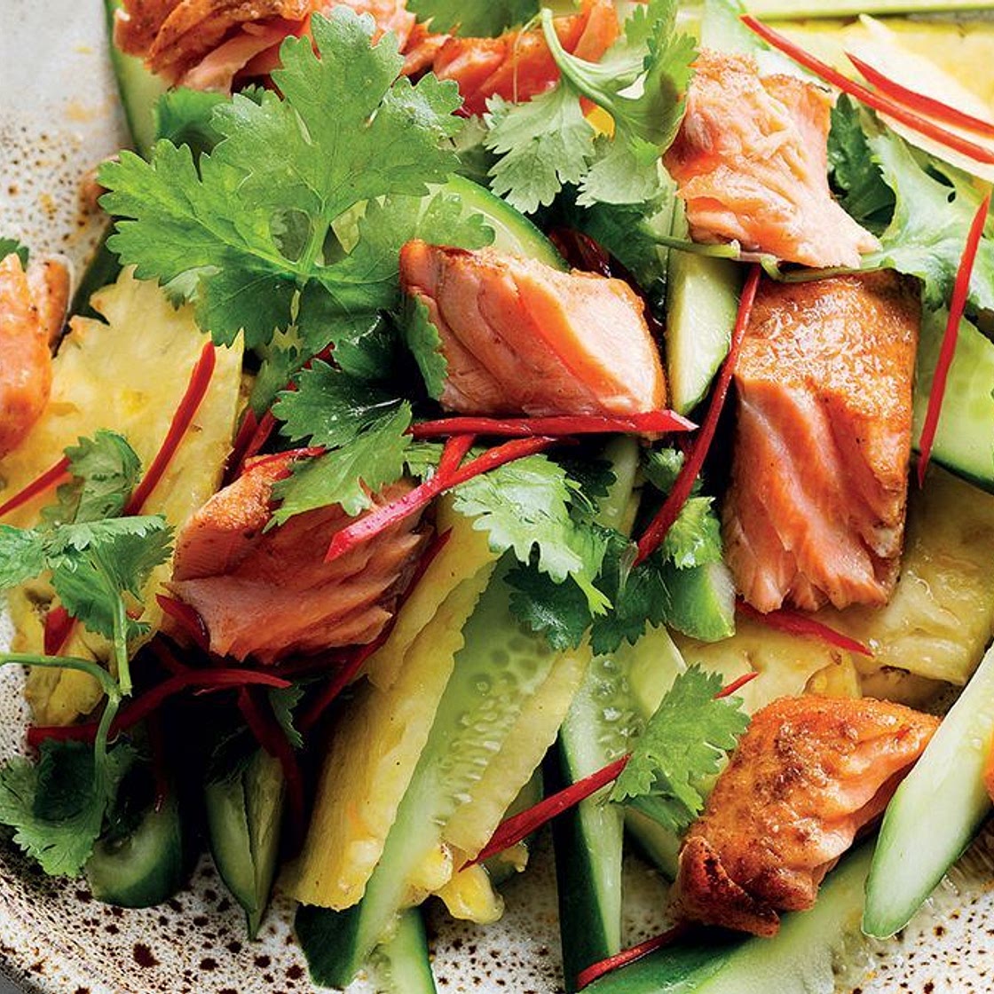 Valli Little's Cajun ocean trout with pineapple salad