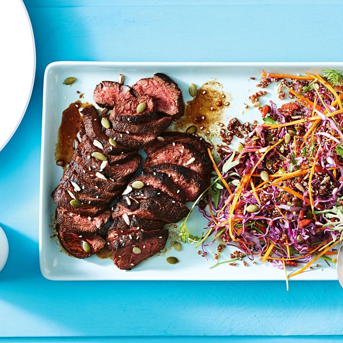 Spiced kangaroo loin with super slaw