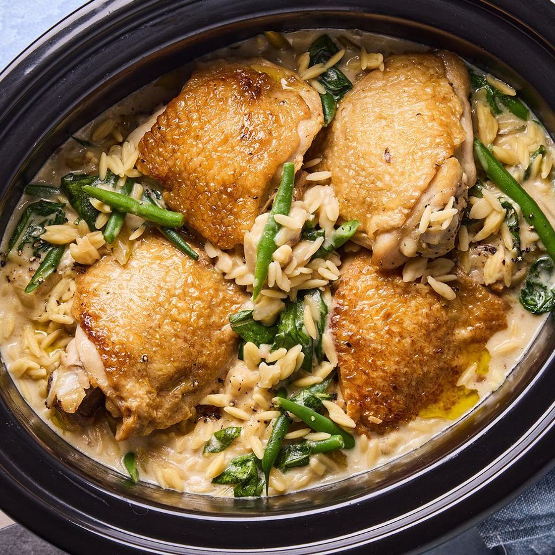Slow cooker creamy French onion chicken risoni recipe