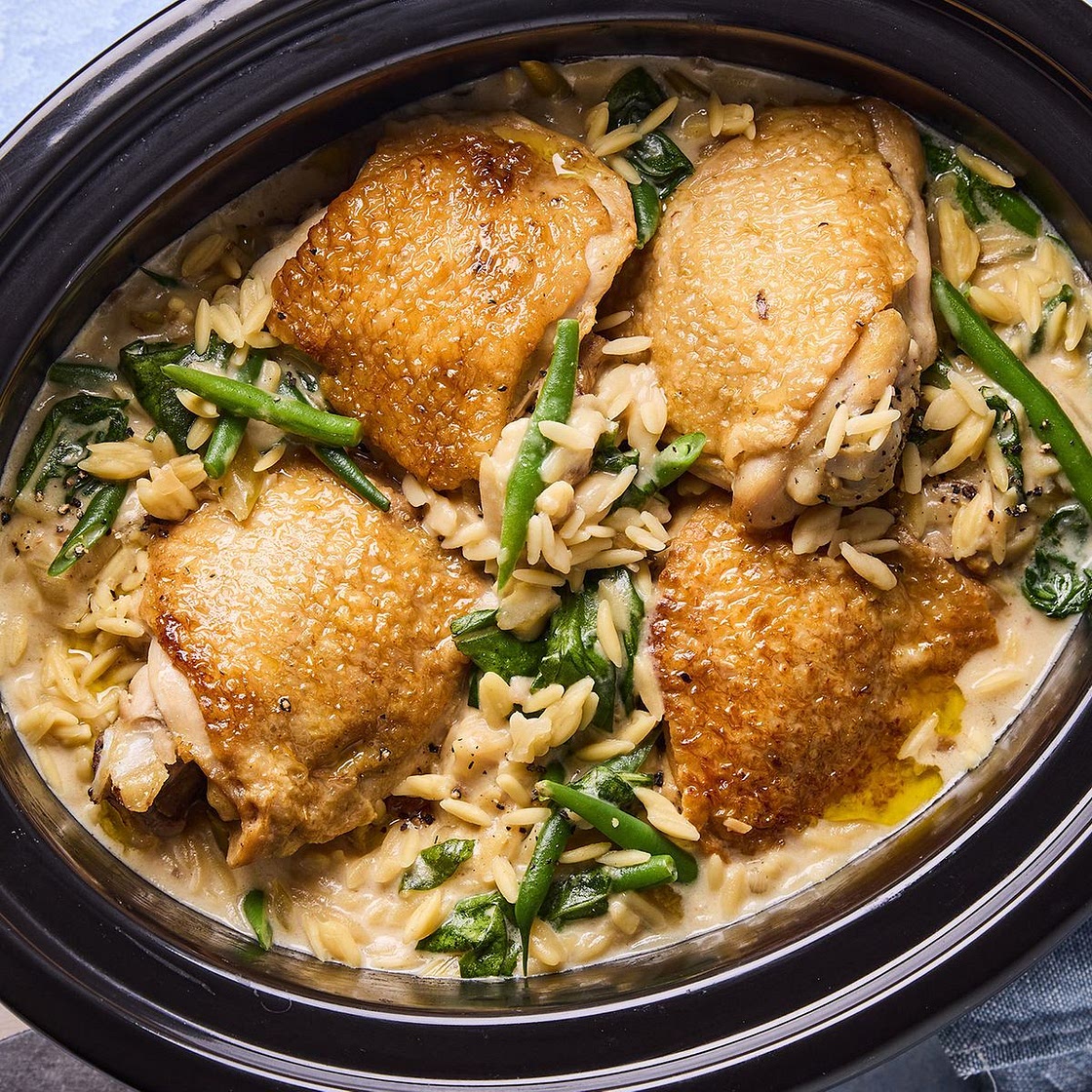 Slow cooker creamy French onion chicken risoni recipe