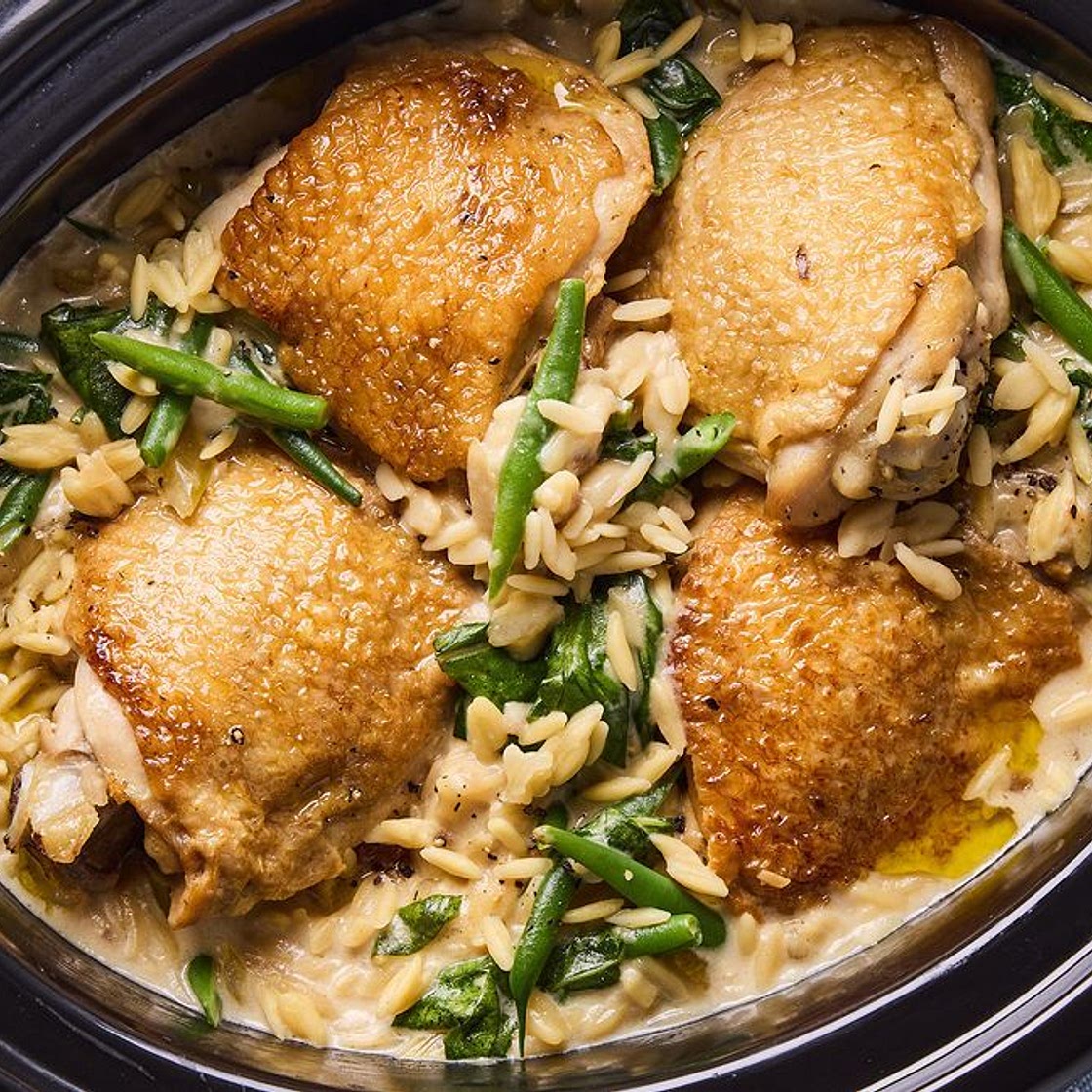 Slow cooker creamy French onion chicken risoni recipe