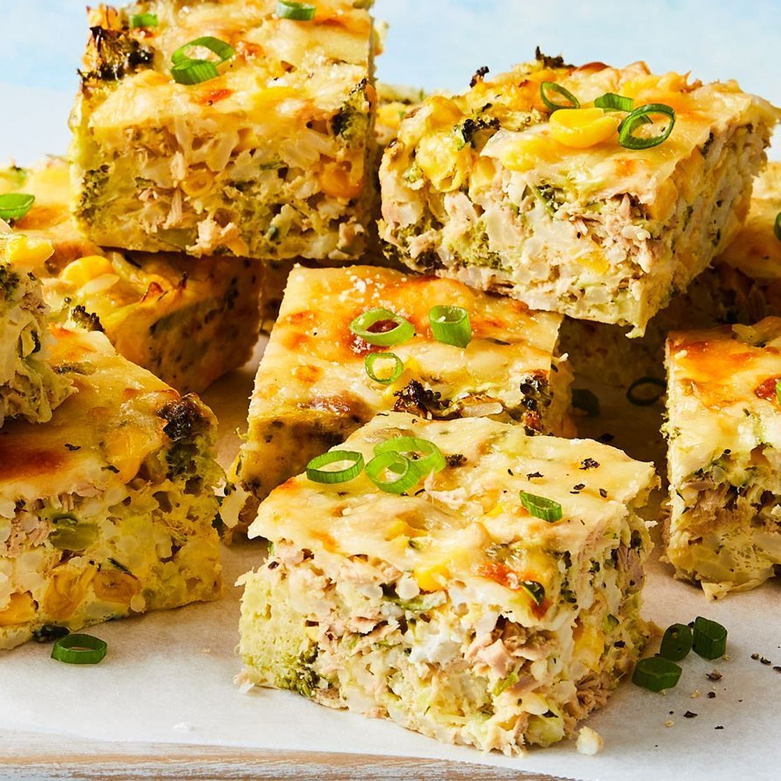 Easy tuna, sweetcorn and rice slice recipe