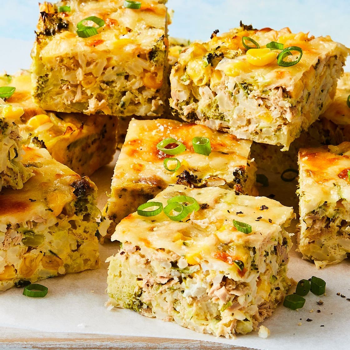 Easy tuna, sweetcorn and rice slice recipe