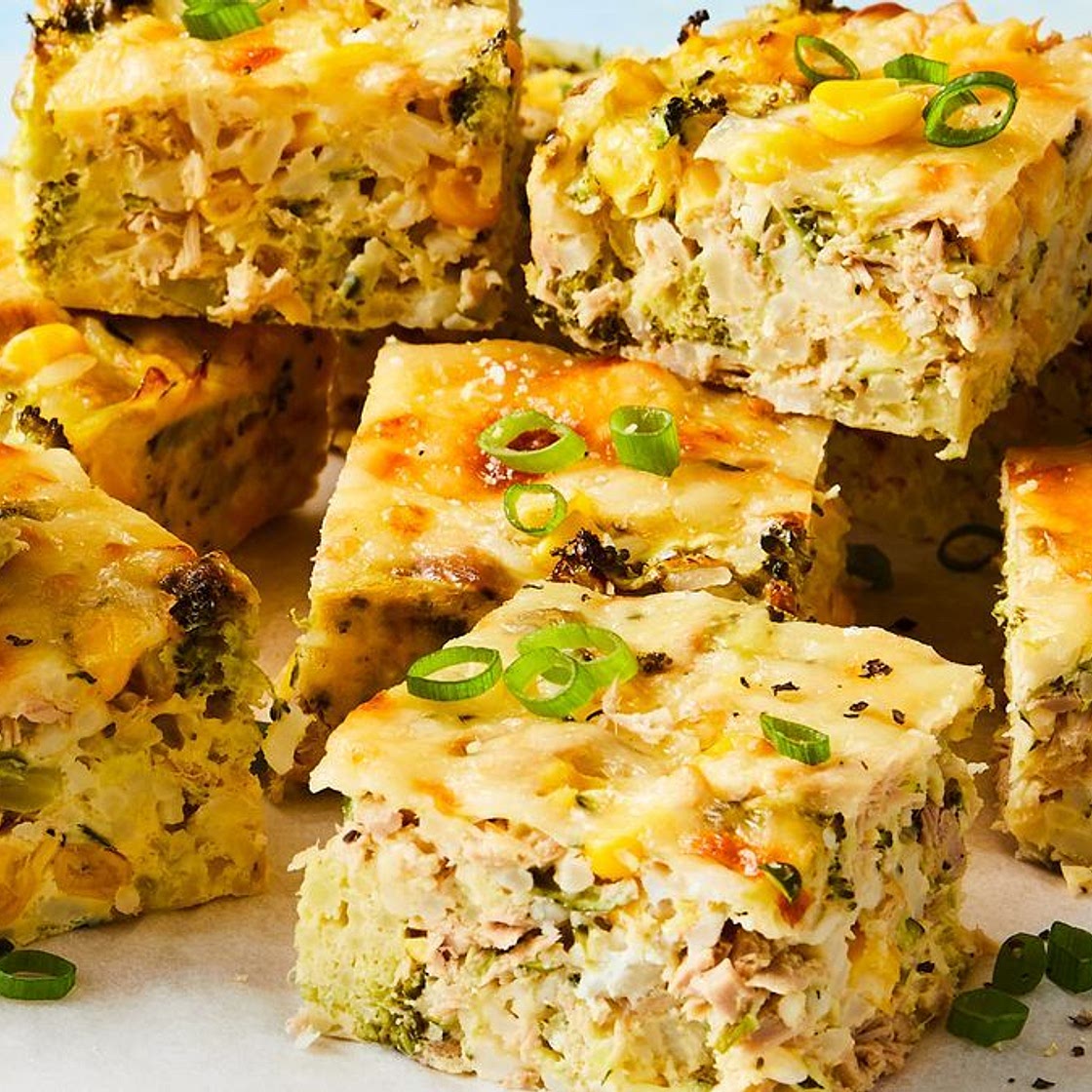 Easy tuna, sweetcorn and rice slice recipe