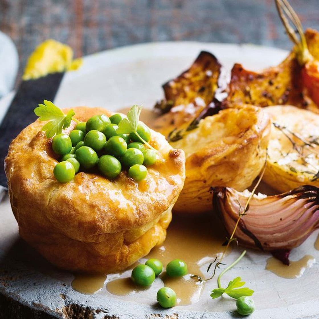 Meat-free Sunday roast with Yorkshire puddings