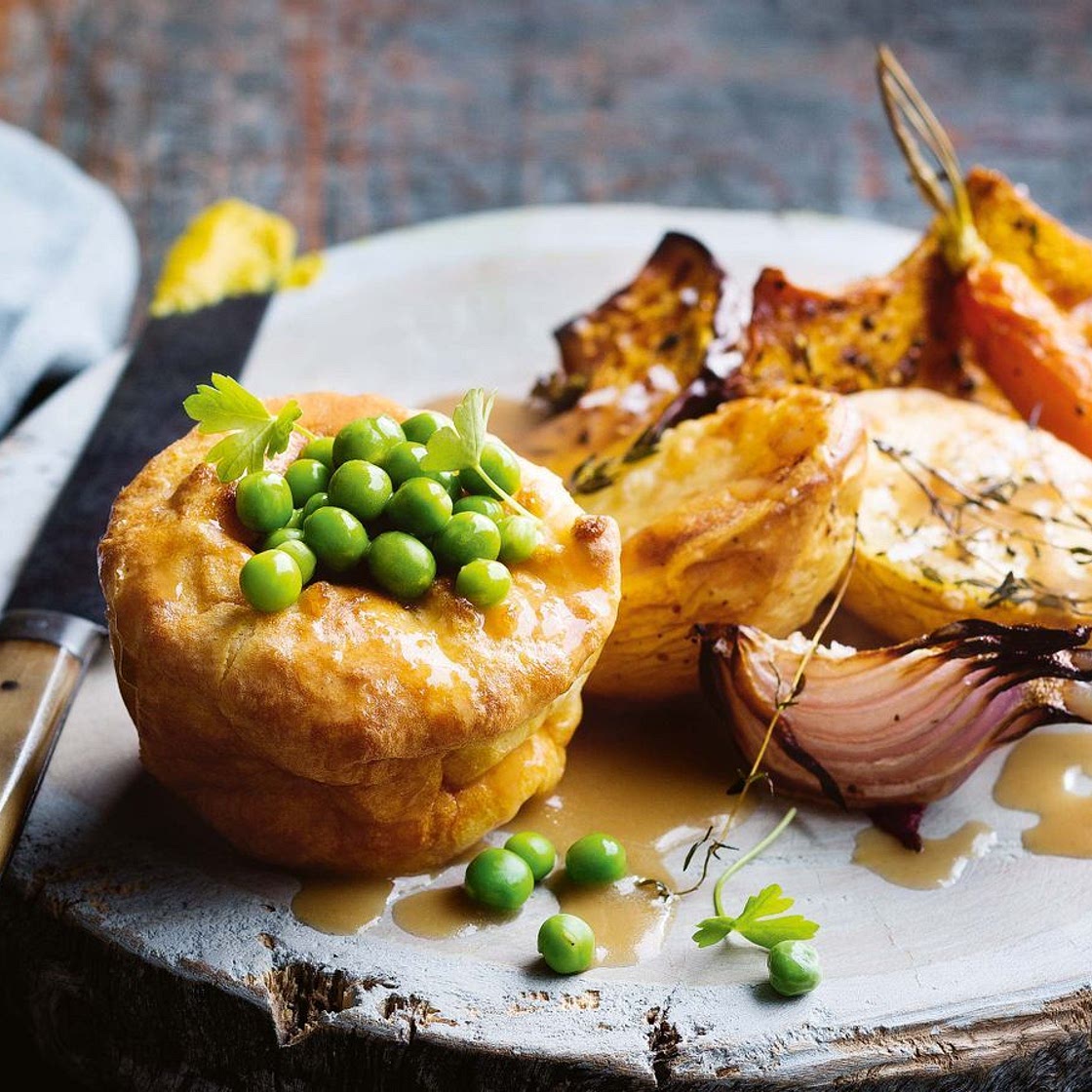 Meat-free Sunday roast with Yorkshire puddings