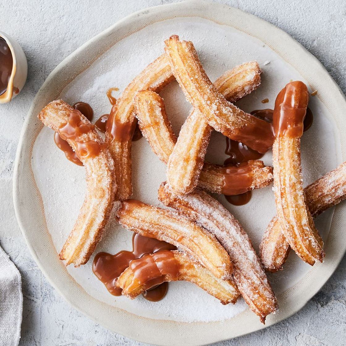Mini churros with burnt salted caramel sauce recipe