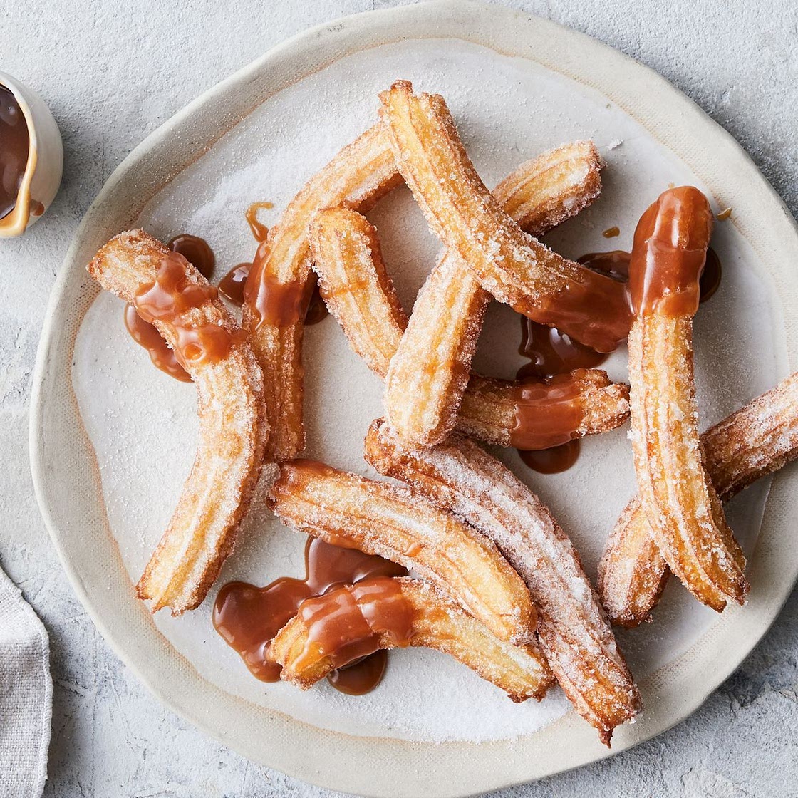 Mini churros with burnt salted caramel sauce recipe