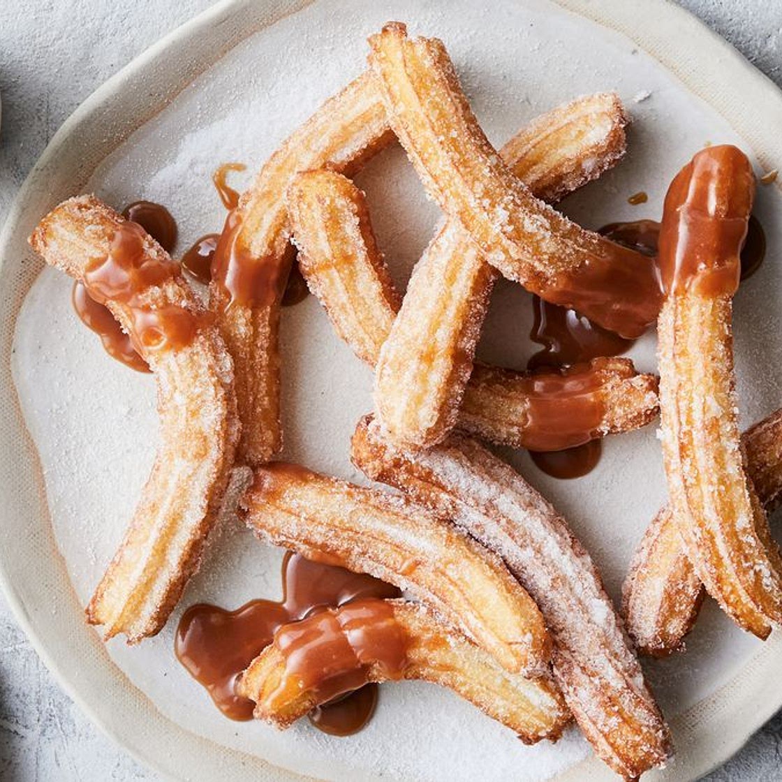 Mini churros with burnt salted caramel sauce recipe
