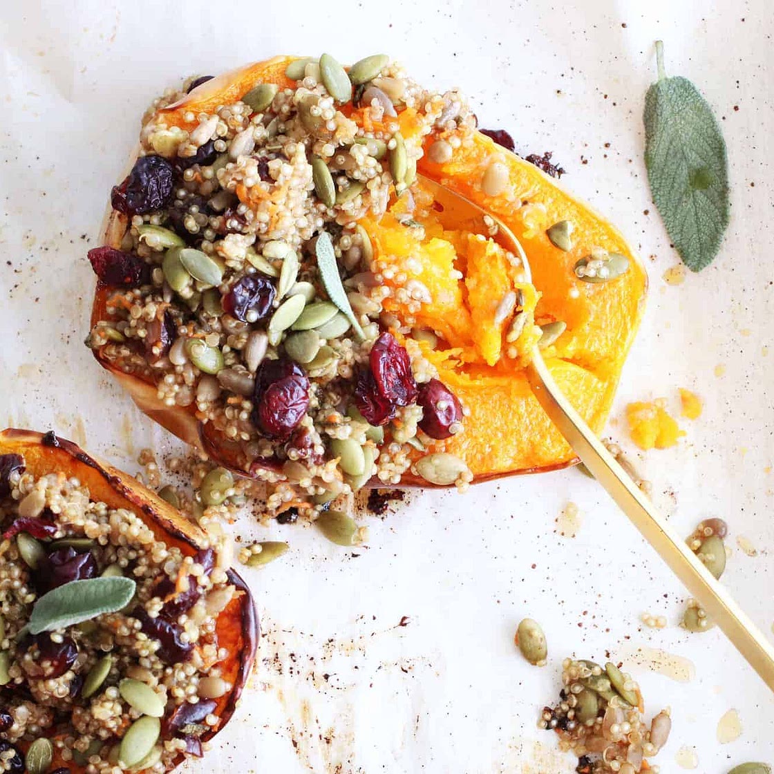 Cranberry Quinoa Butternut Squash Boats (gluten free + vegan)