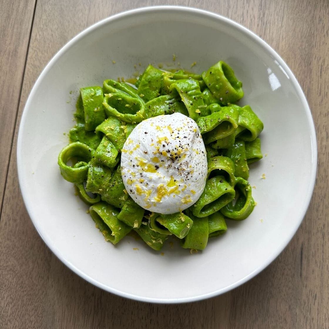 Arugula and Pea Pasta with Burrata