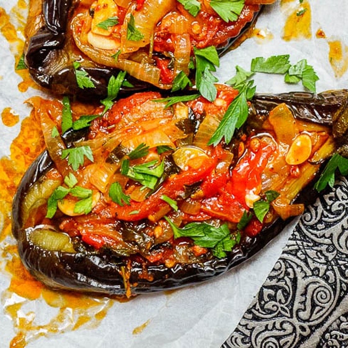 Imam bayildi – Turkish stuffed aubergines