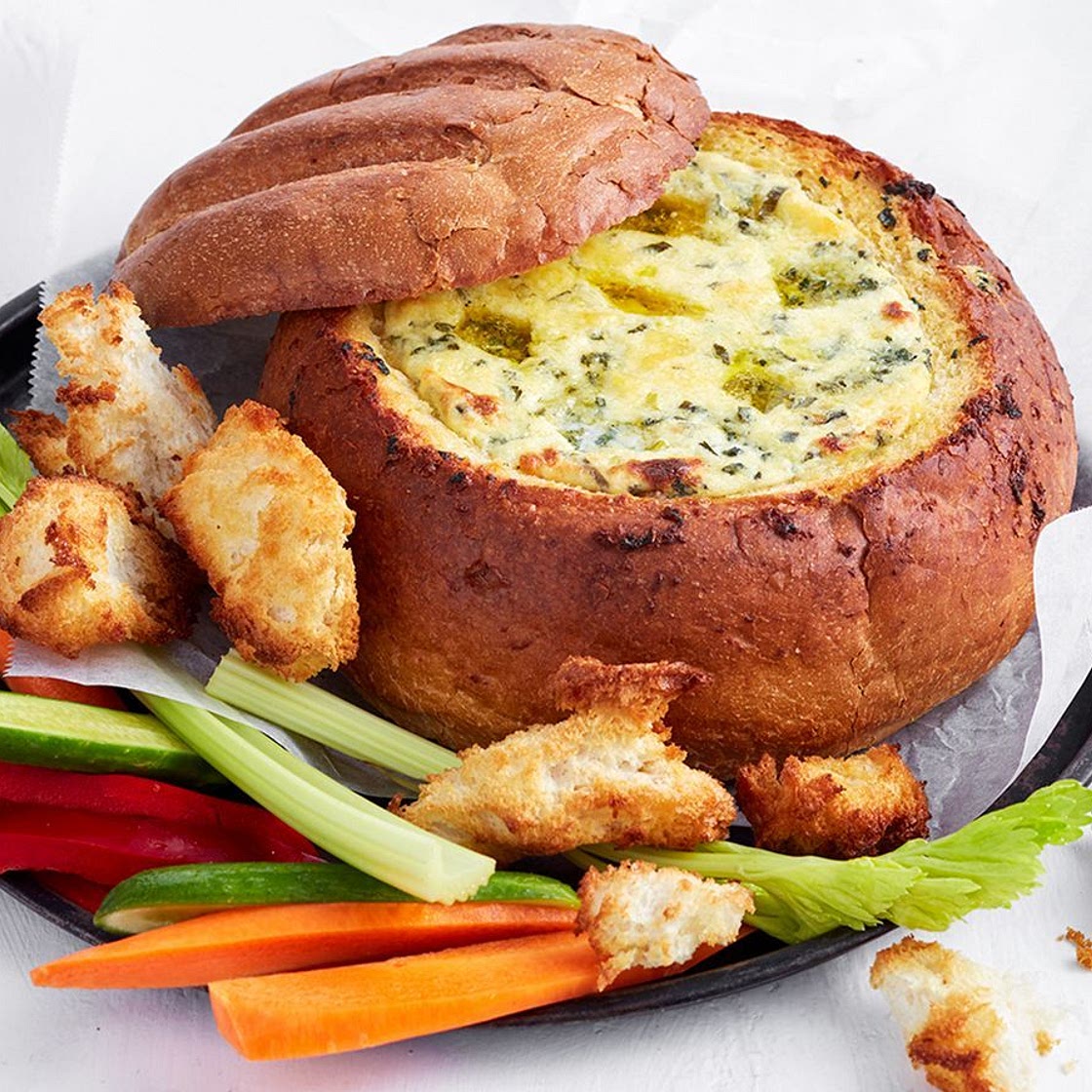 Garlic bread cob loaf dip