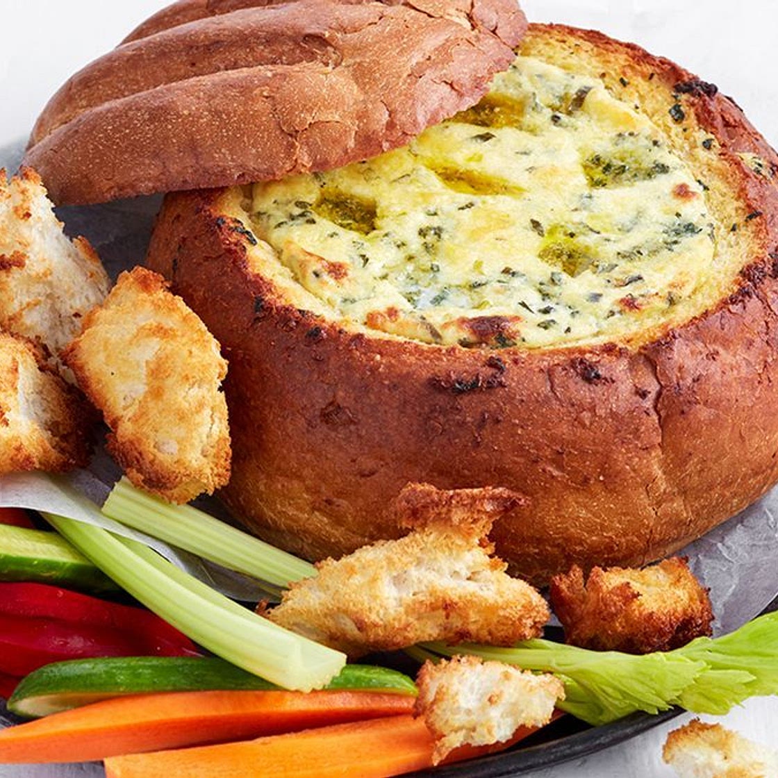 Garlic bread cob loaf dip