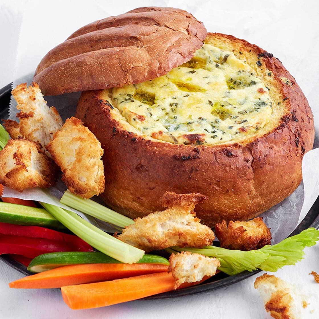 Garlic bread cob loaf dip