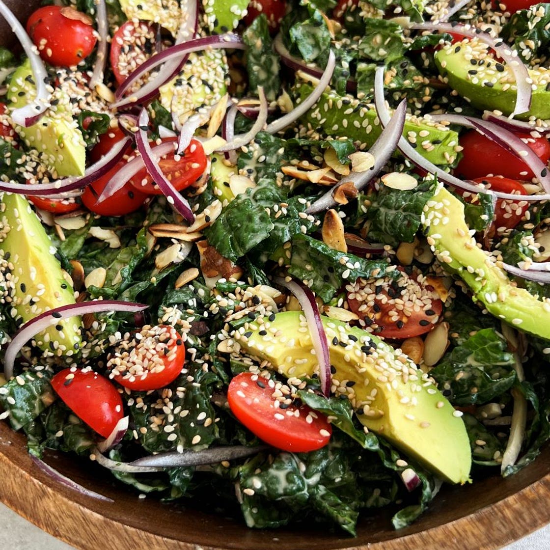 Kale Avocado Salad with Sesame Dressing