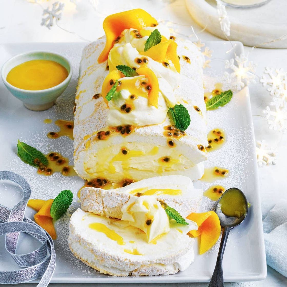 Lemon and lime curd pavlova roll recipe