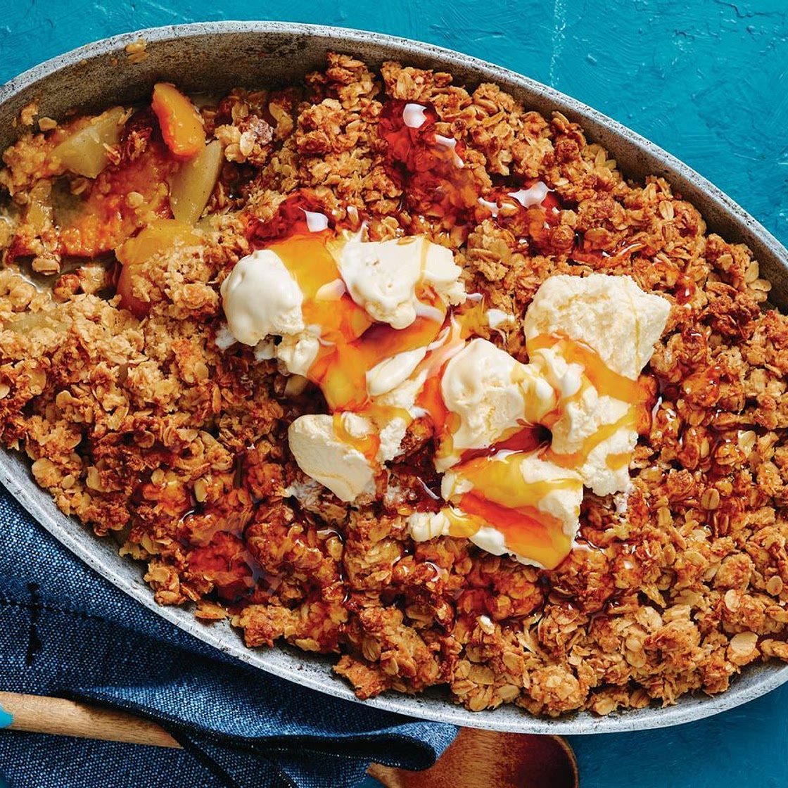 Apricot, pear and ANZAC biscuit crumble recipe