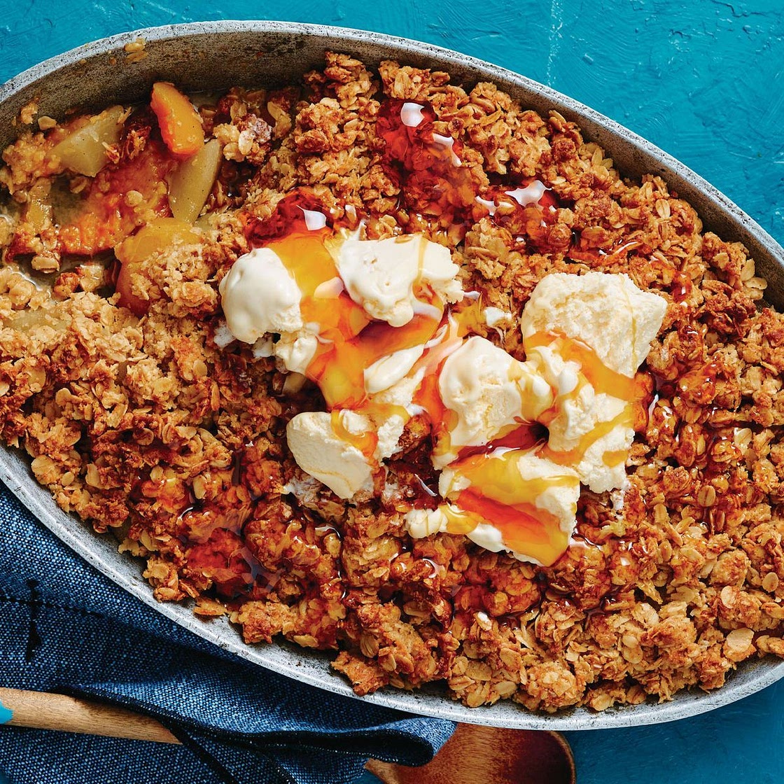 Apricot, pear and ANZAC biscuit crumble recipe