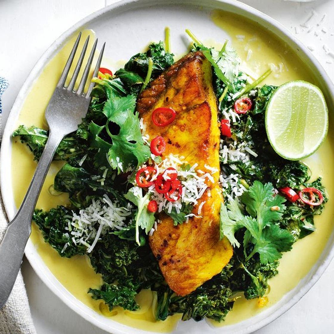 Barramundi with coconut spinach recipe