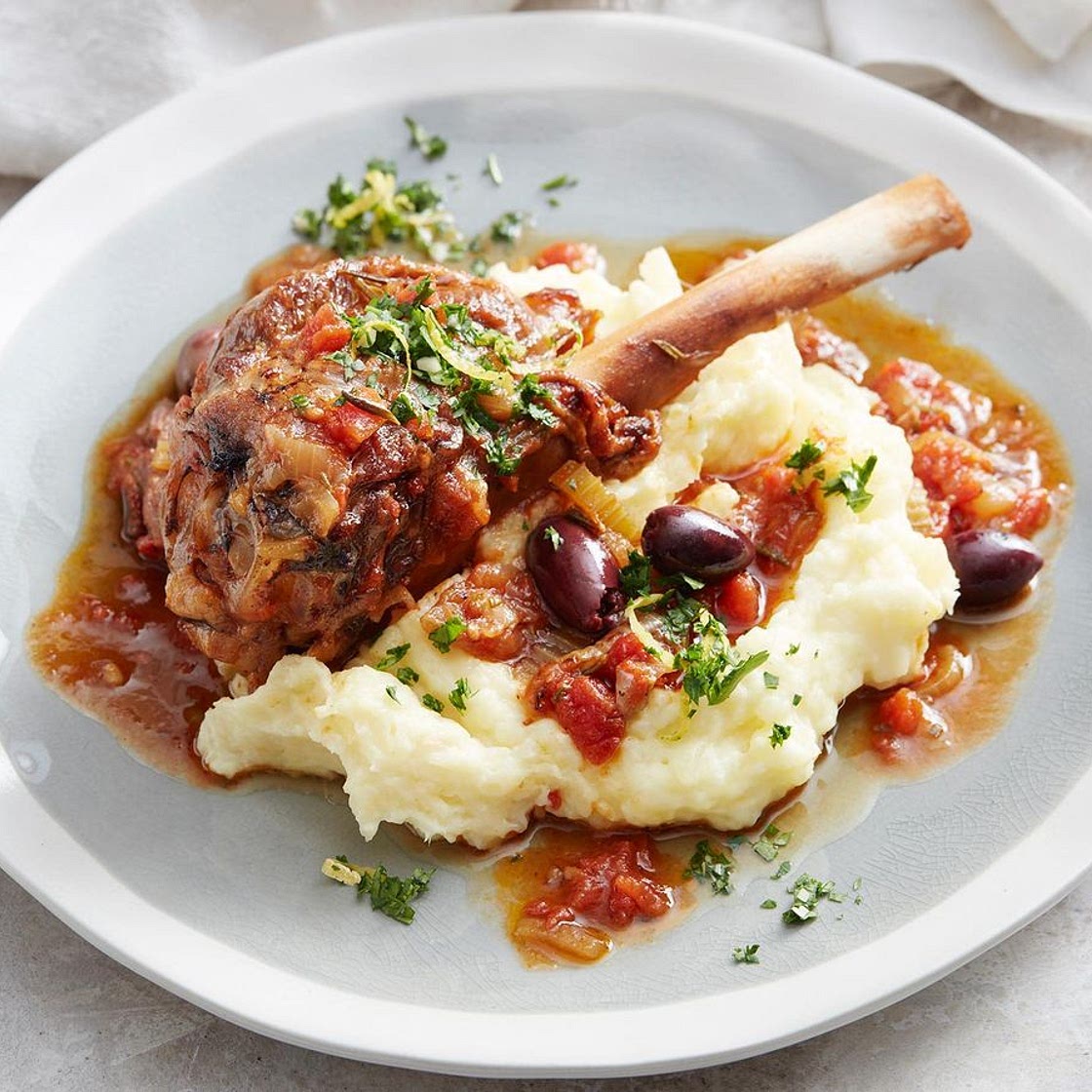 Pressure cooker mediterranean braised lamb shanks with parsnip mash and gremolata