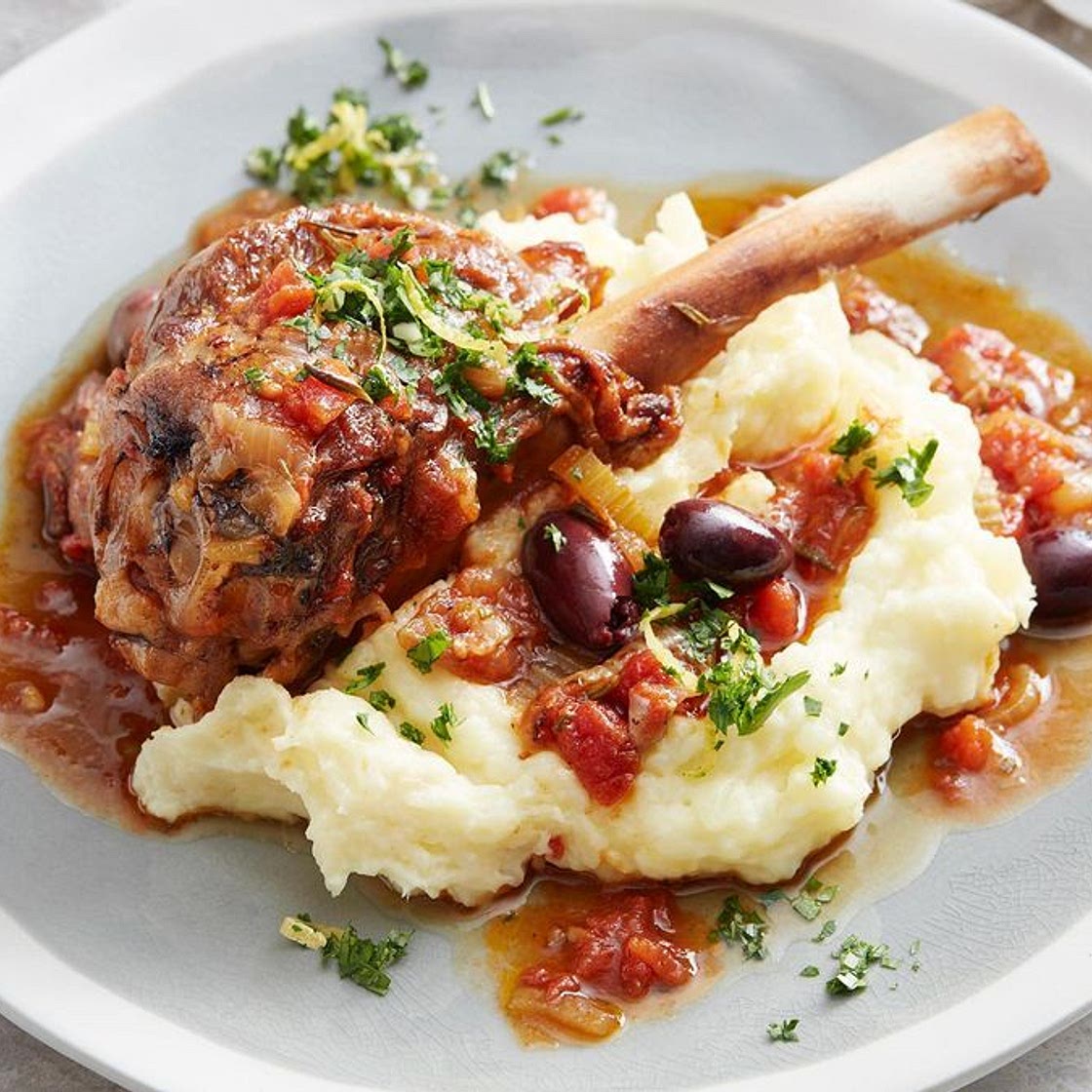 Pressure cooker mediterranean braised lamb shanks with parsnip mash and gremolata