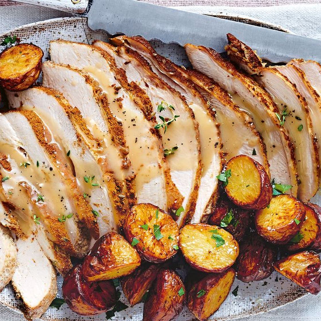 Slow-cooker spice-rubbed turkey breast with crunchy potatoes