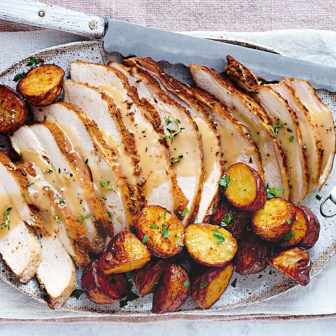 Slow-cooker spice-rubbed turkey breast with crunchy potatoes
