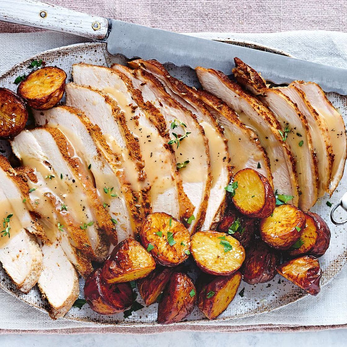 Slow-cooker spice-rubbed turkey breast with crunchy potatoes