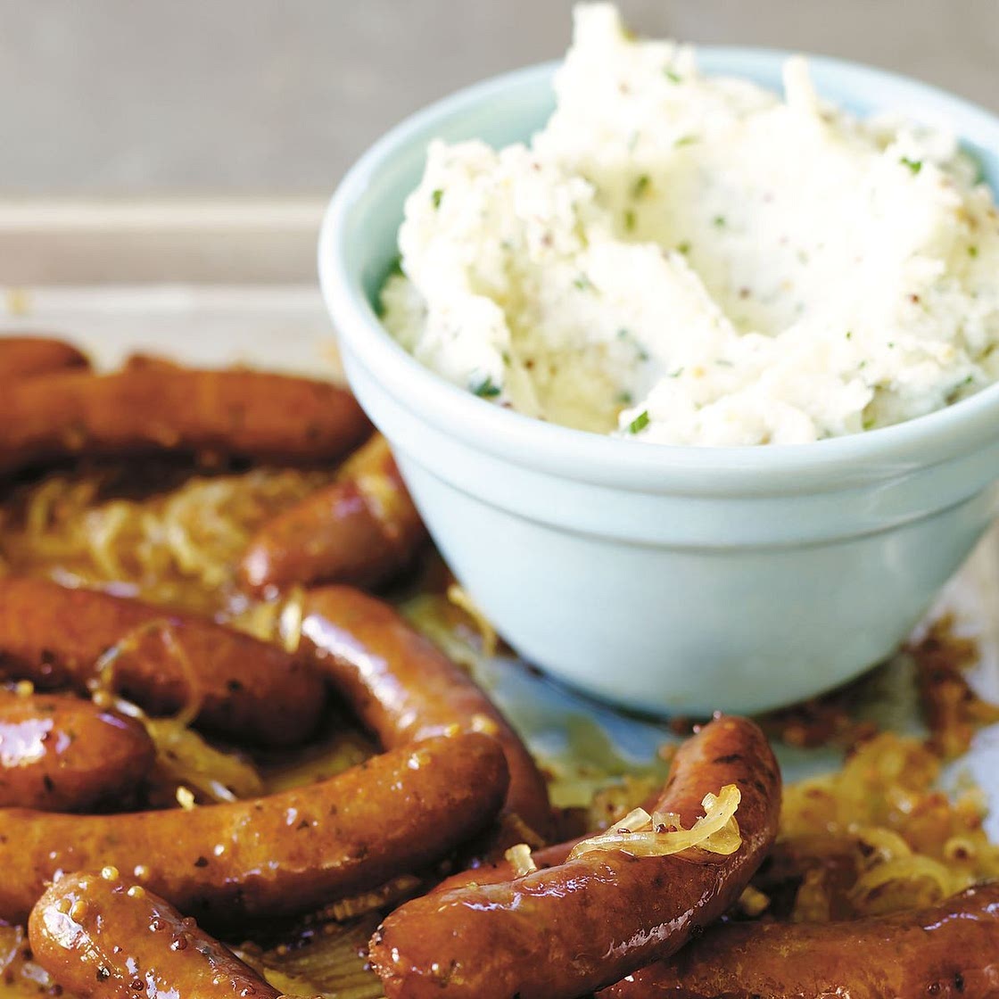 Maple snags with mustard mash