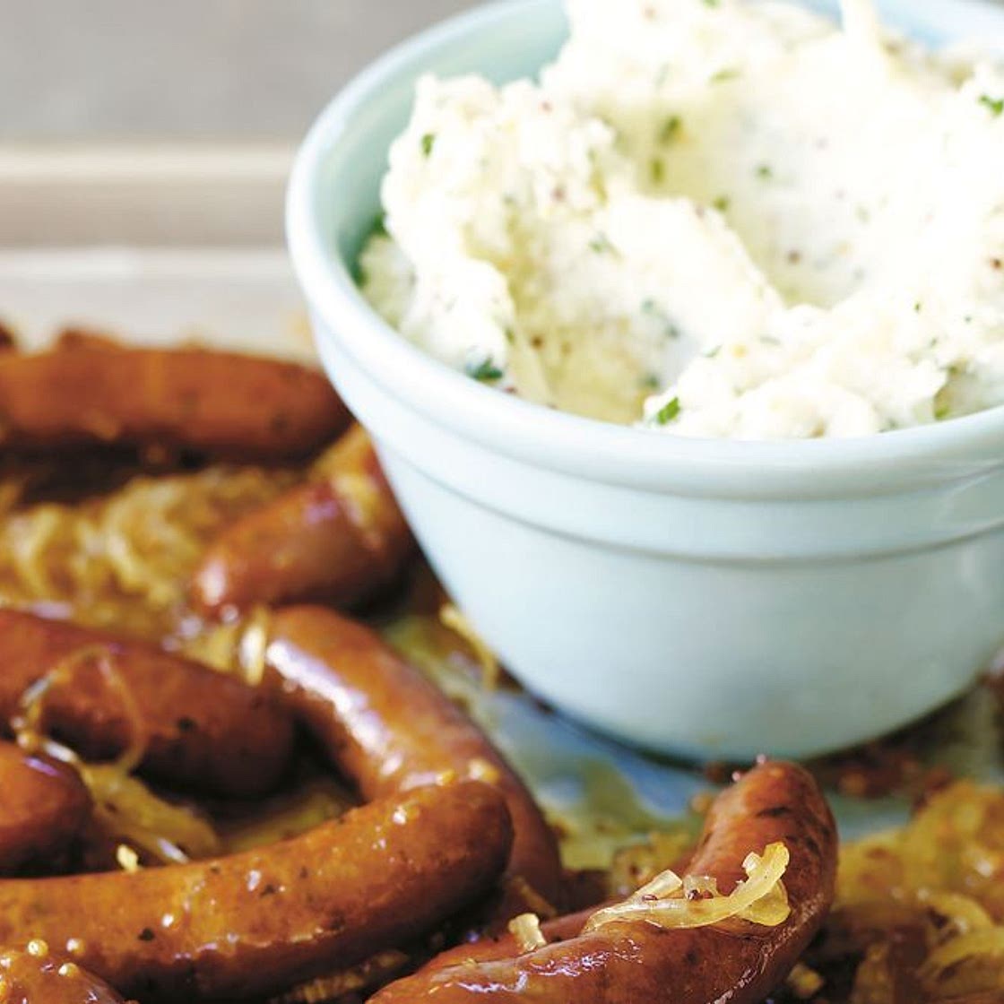 Maple snags with mustard mash