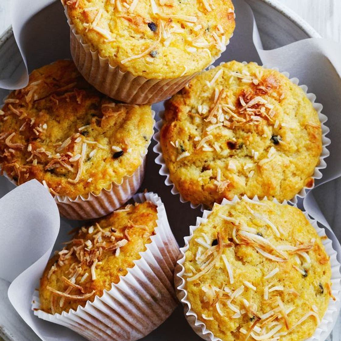 Passionfruit and coconut muffins