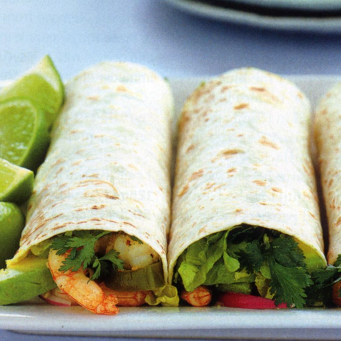 Prawn, lime & avocado burritos