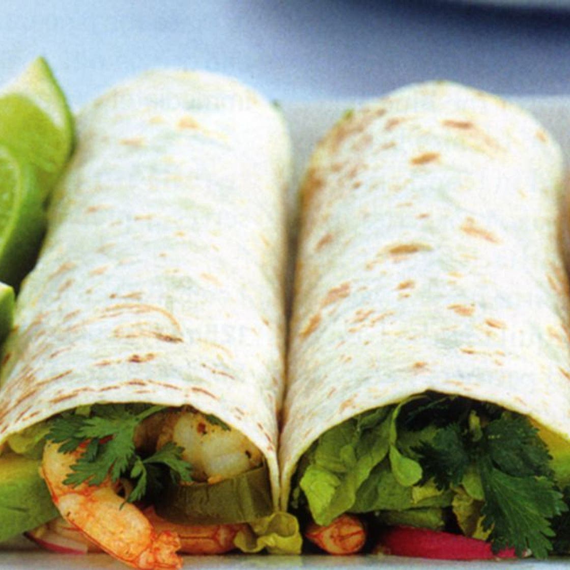 Prawn, lime & avocado burritos