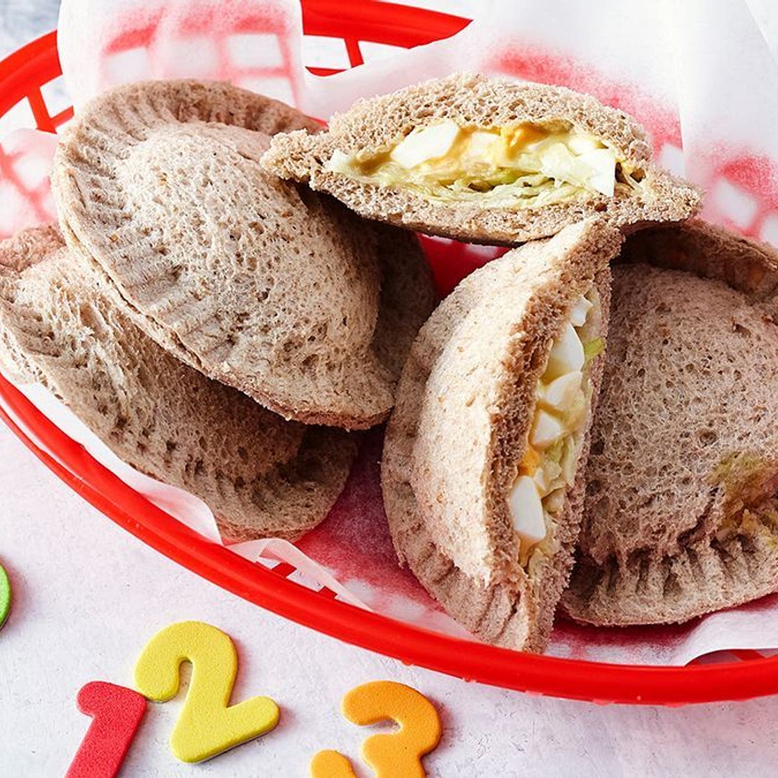 Egg, lettuce and mayonnaise flying saucer sandwiches