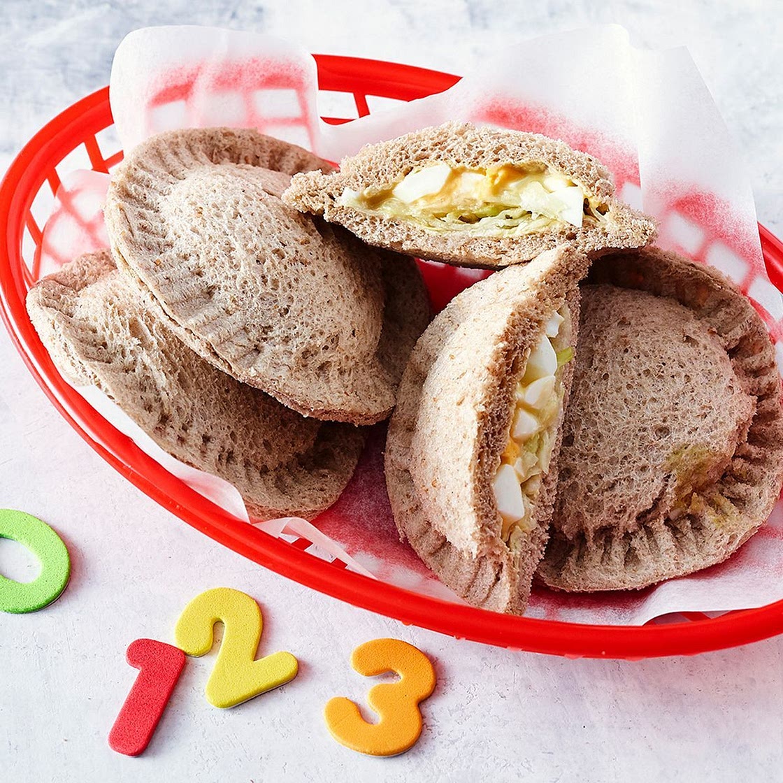 Egg, lettuce and mayonnaise flying saucer sandwiches