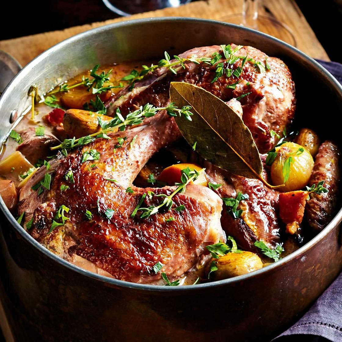 Slow-cooked coq au vin
