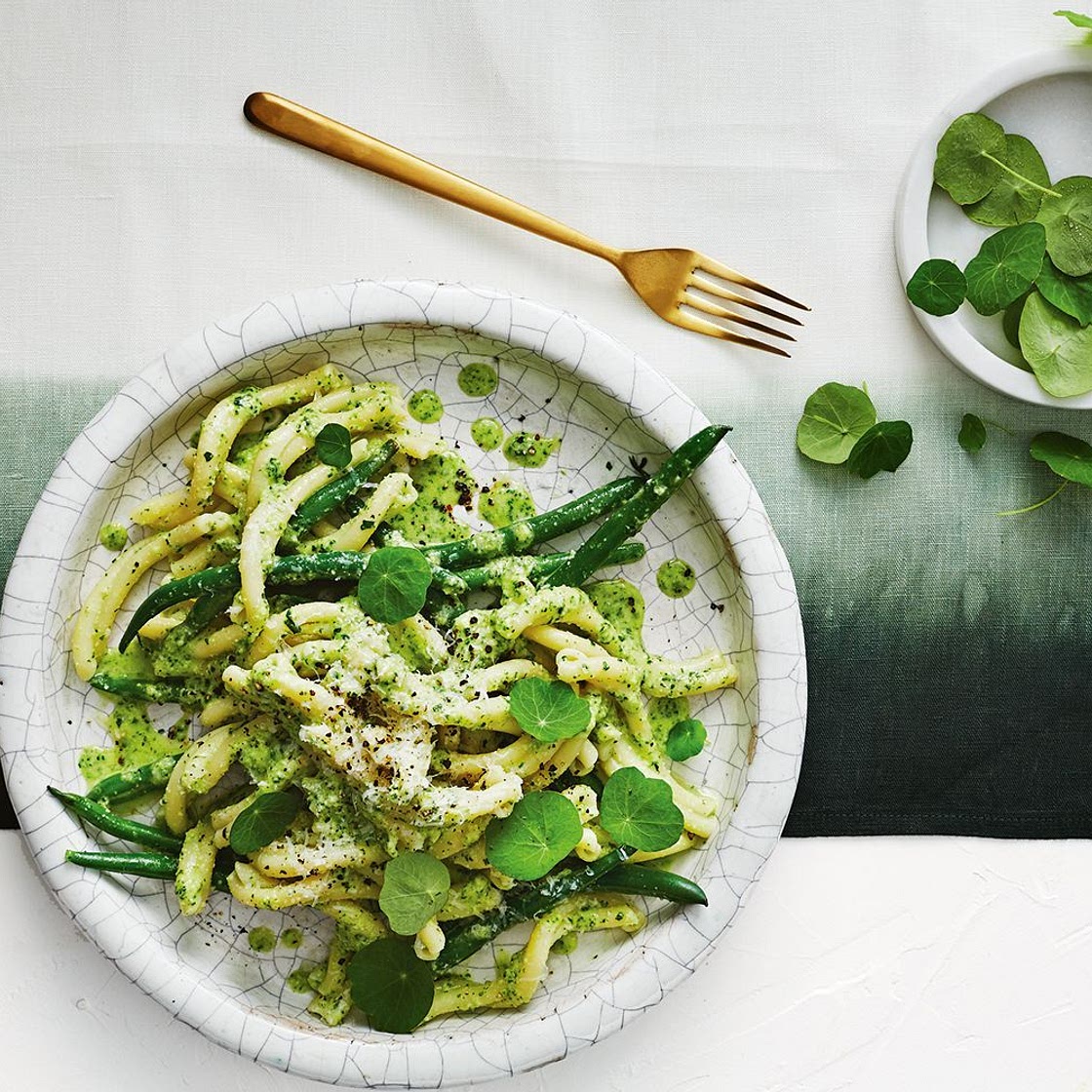 Matt Preston's trofie with nasturtium and macadamia pesto