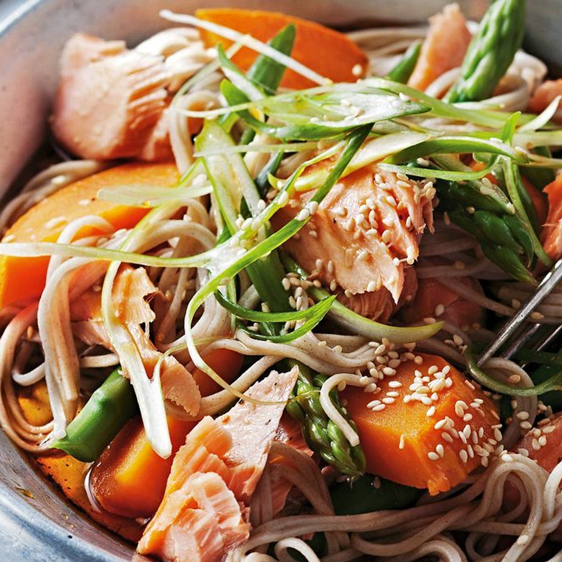 Salmon and sweet potato soba noodles