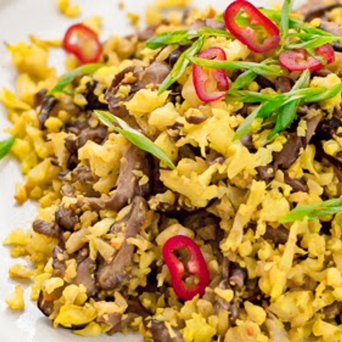 Riso di cavolfiore con funghi shiitake