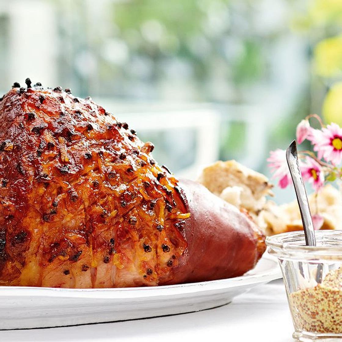Orange whisky marmalade glazed ham