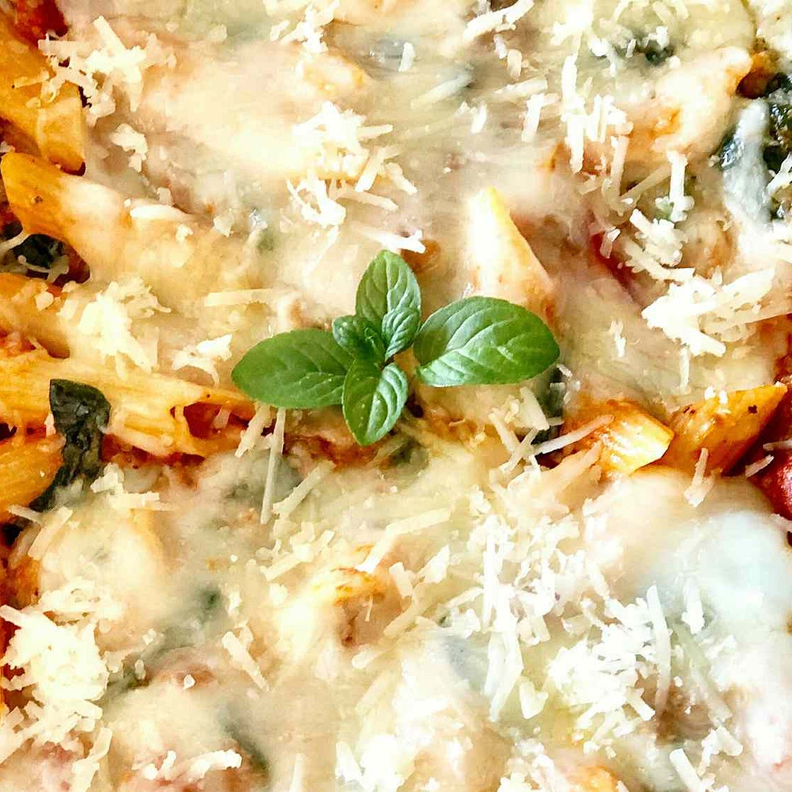 Three-Cheese Chicken Penne Pasta Bake