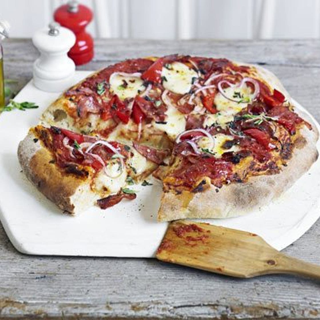 Salami & cherry pepper pizza