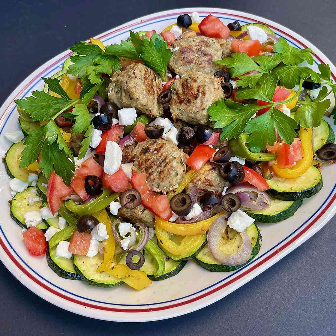 Mediterranean Turkey Meatball Sheet Pan Dinner