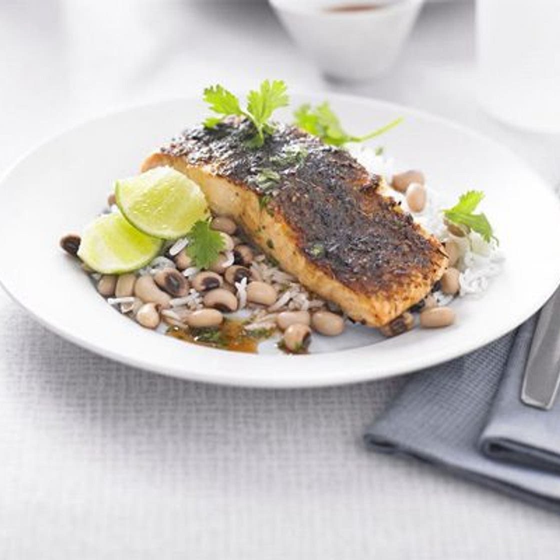 Pepper lime salmon with black-eyed beans