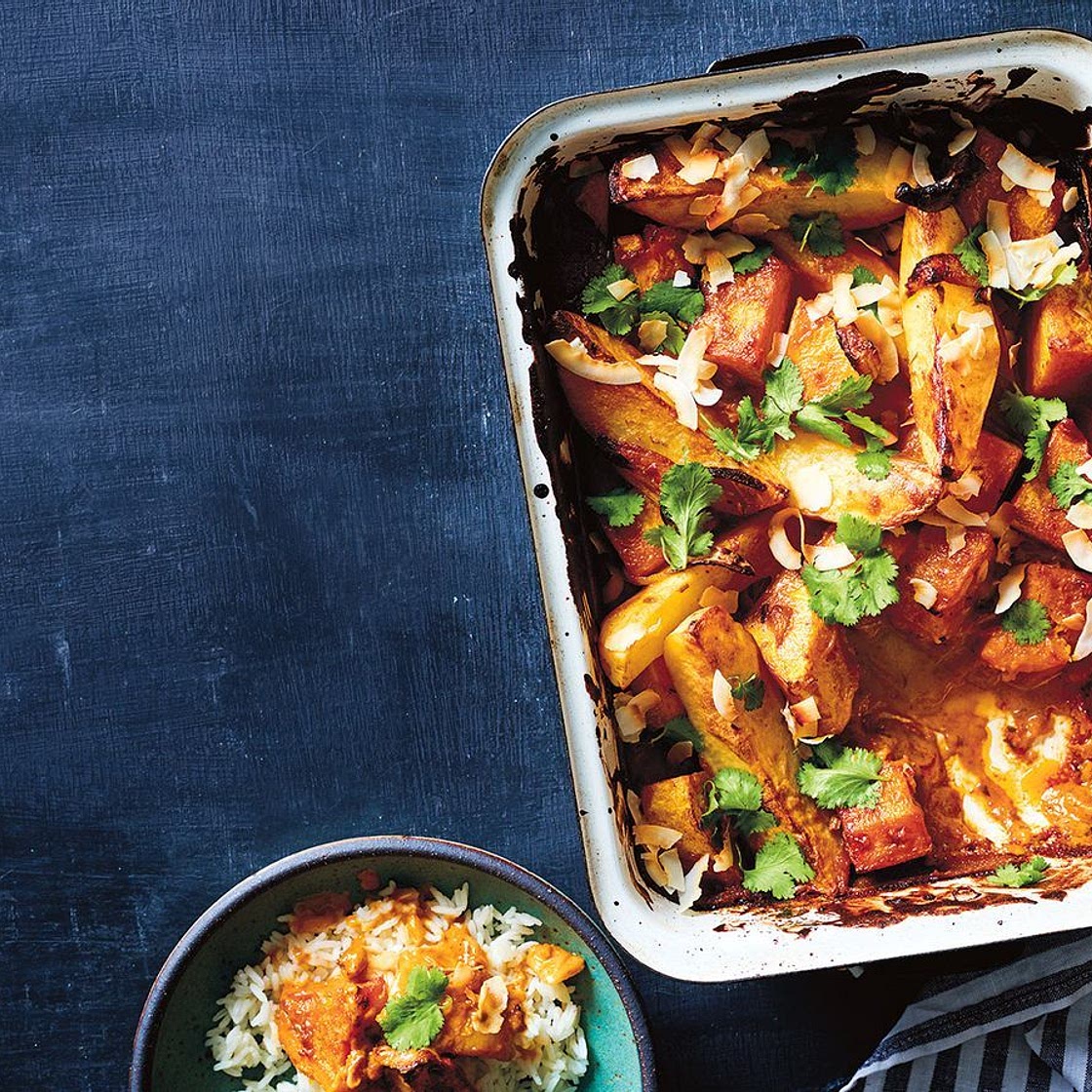 Pumpkin, potato and peanut Thai red curry