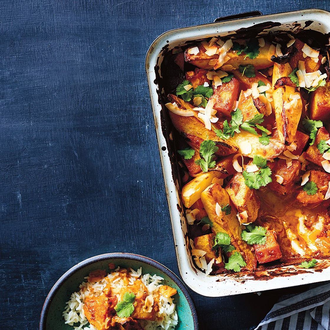 Pumpkin, potato and peanut Thai red curry